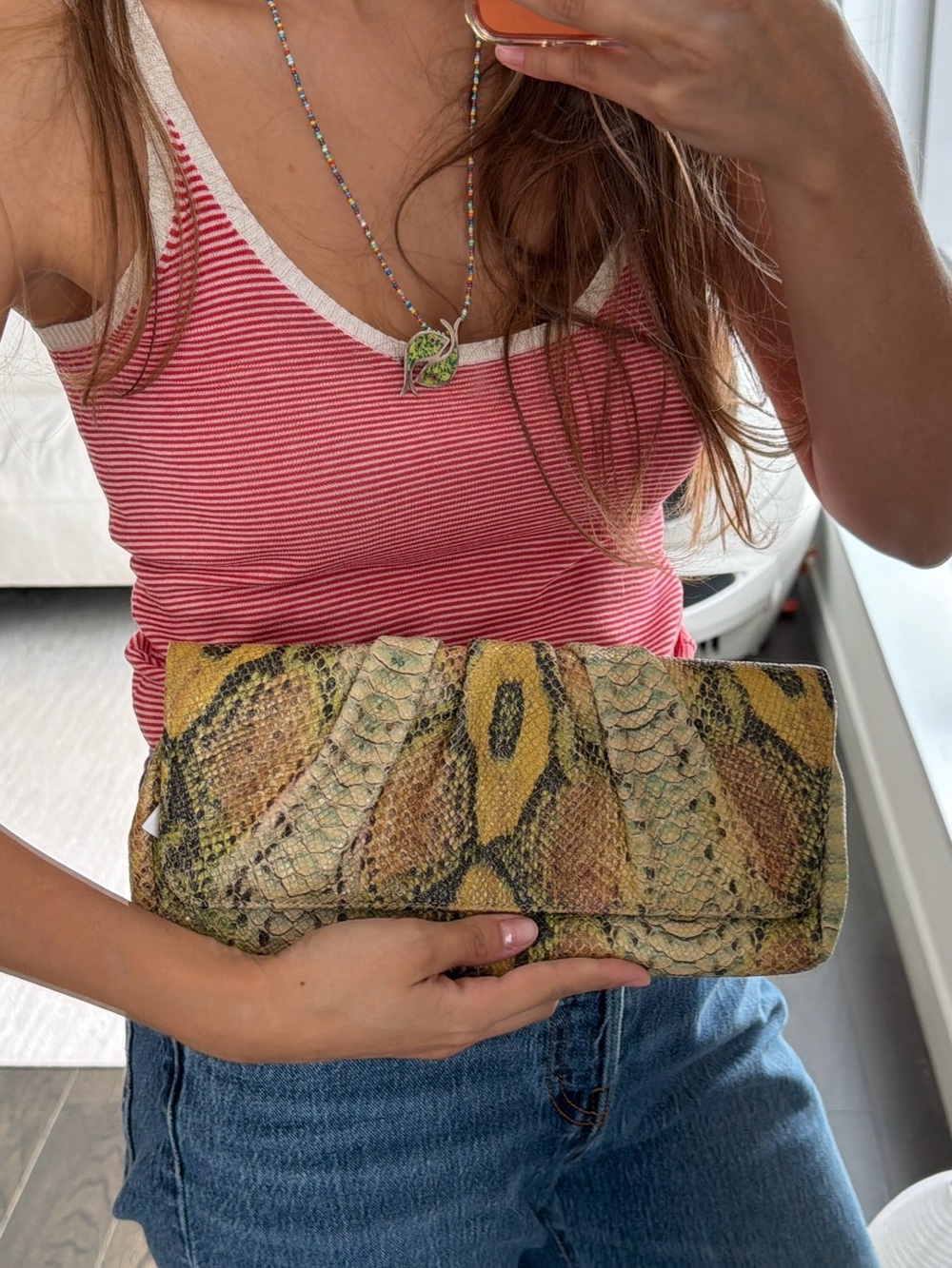 Lauren Merkin Genuine Python Snakeskin Foldover Clutch | Multicolor Exotic